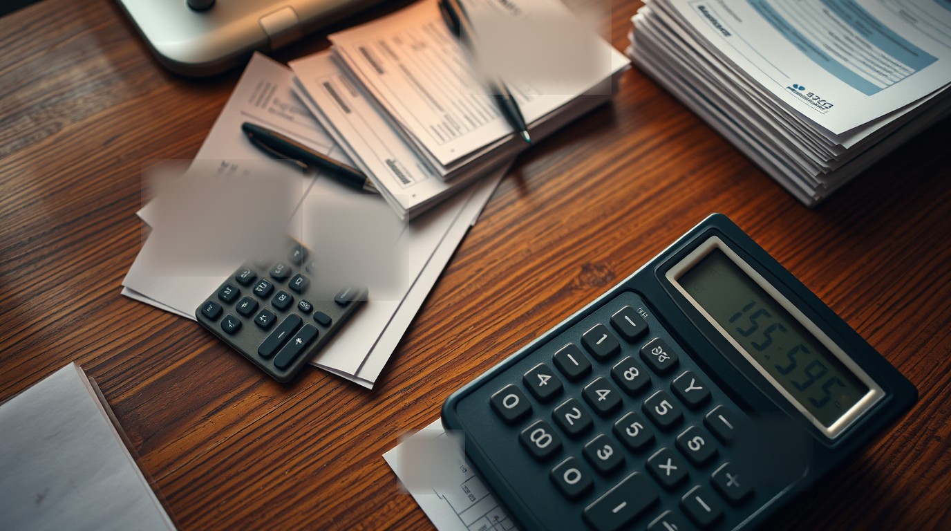 Calculadora, facturas y estados de cuenta sobre escritorio de oficina para reforma al ISR 2027